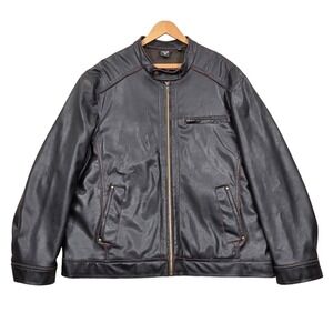 Junction West Mens 2XL Dark Brown Faux Leather Cafe Racer Moto Jacket Distressed